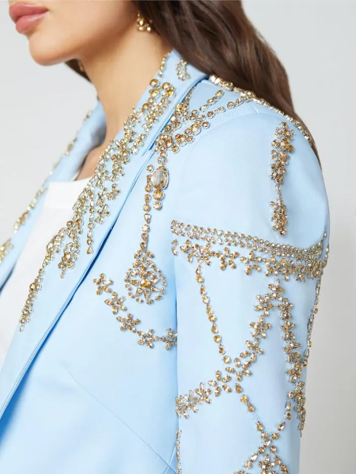 L039Agence Blazers and Jackets Women Clementine CrystalEmbellished Blazer Light Bluegold Crystal