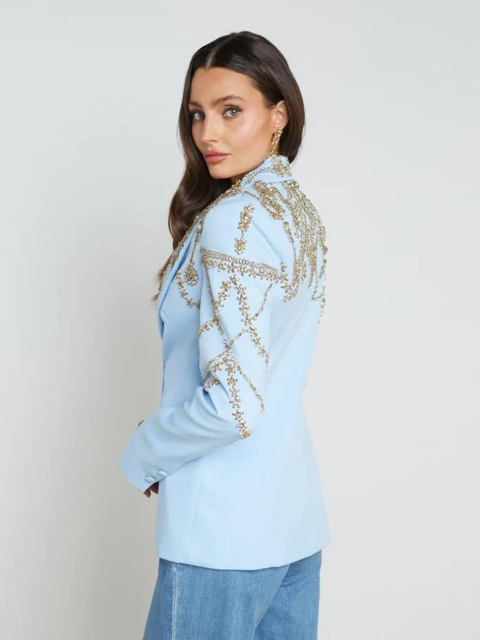 L039Agence Blazers and Jackets Women Clementine CrystalEmbellished Blazer Light Bluegold Crystal