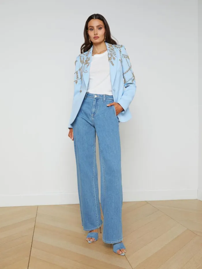 L039Agence Blazers and Jackets Women Clementine CrystalEmbellished Blazer Light Bluegold Crystal