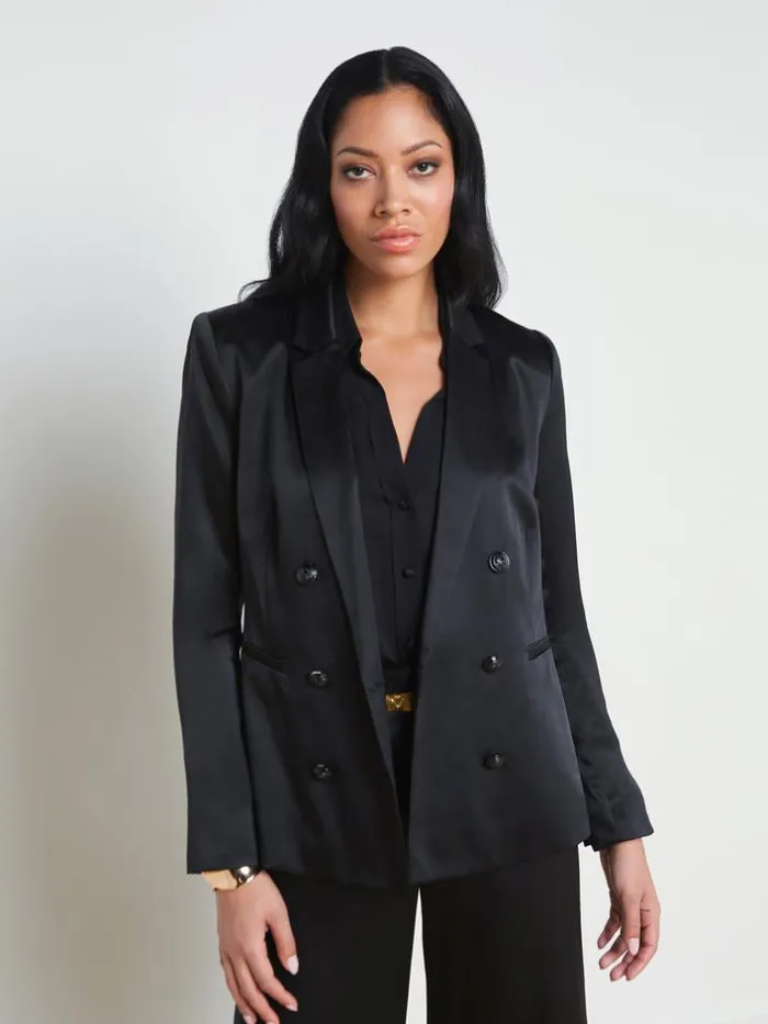 L039Agence Blazers and Jackets Women Colin Silk Charmeuse Blazer Black