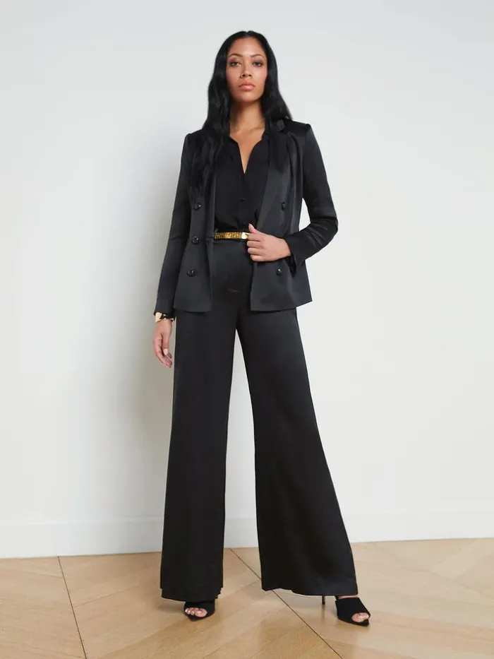 L039Agence Blazers and Jackets Women Colin Silk Charmeuse Blazer Black