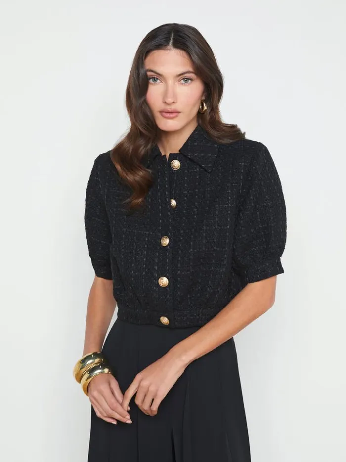 L039Agence Blazers and Jackets Women Cove Cropped Tweed Jacket Black