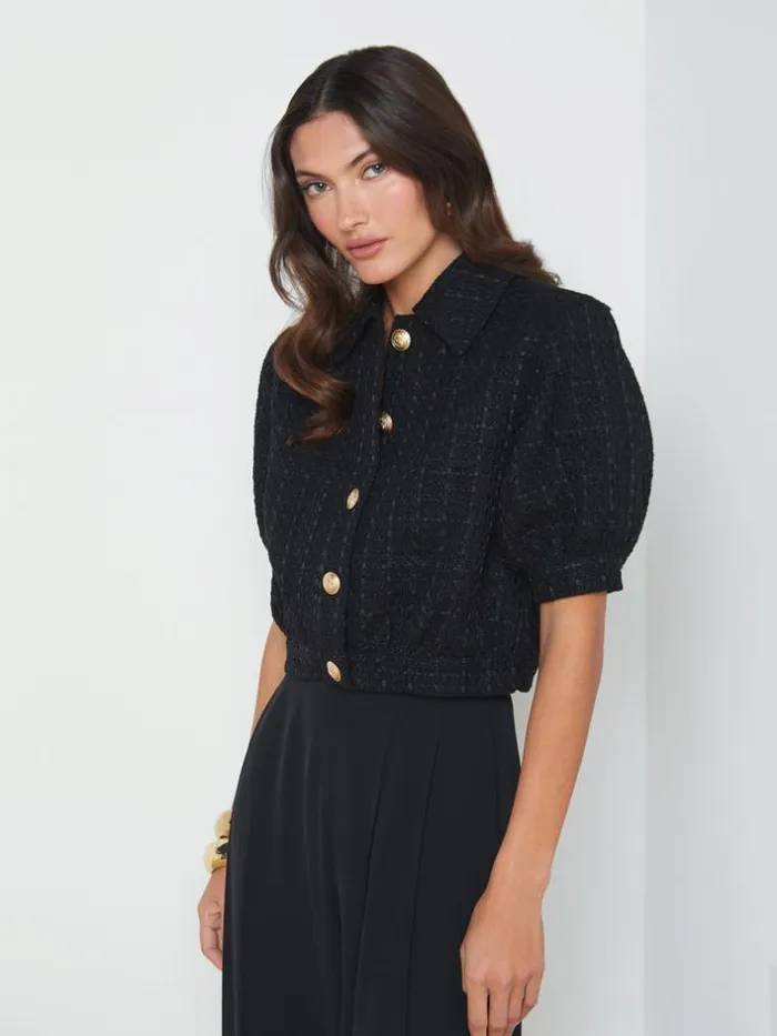 L039Agence Blazers and Jackets Women Cove Cropped Tweed Jacket Black