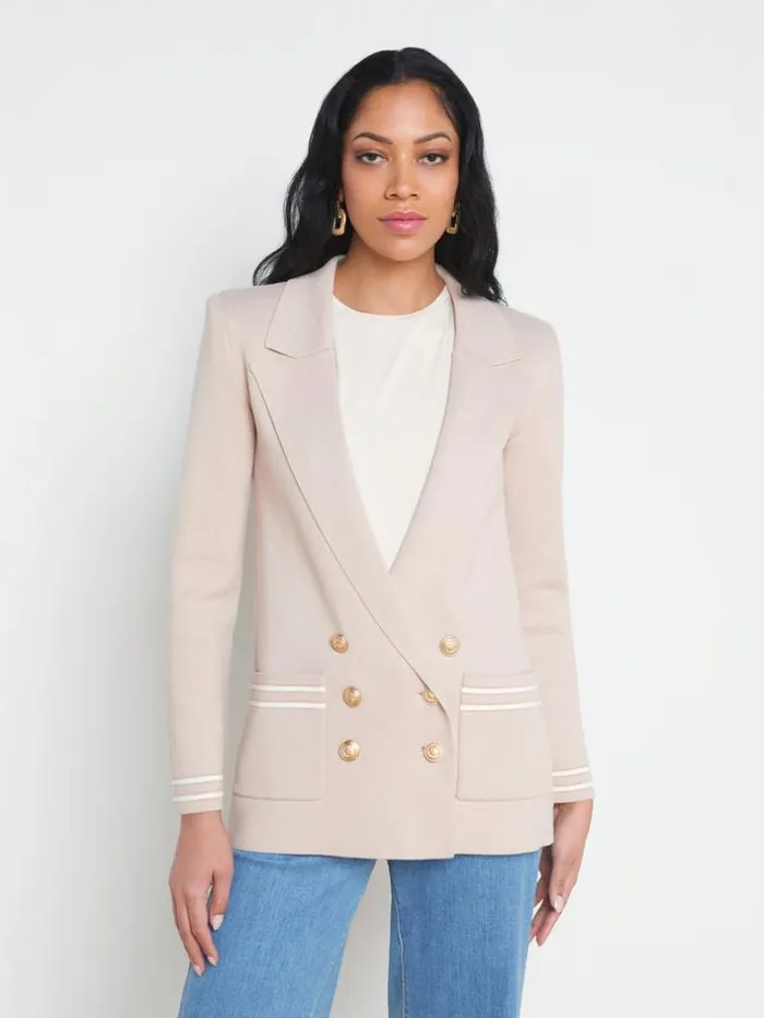 L039Agence Blazers and Jackets Women Eileen Knit Boyfriend Blazer Ash Rose With Ivorygold Stripe L039Agence Blazers and Jackets Women Eileen Knit Boyfriend Blazer Ash Rose With Ivorygold Stripe