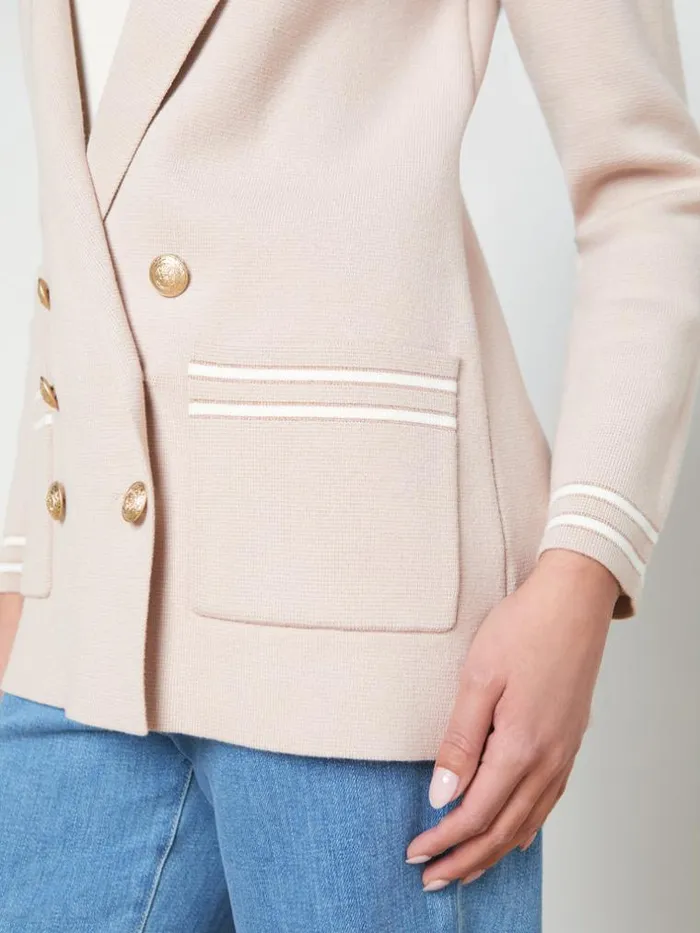 L039Agence Blazers and Jackets Women Eileen Knit Boyfriend Blazer Ash Rose With Ivorygold Stripe