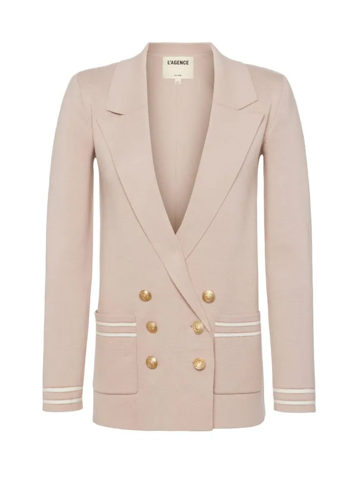 L039Agence Blazers and Jackets Women Eileen Knit Boyfriend Blazer Ash Rose With Ivorygold Stripe