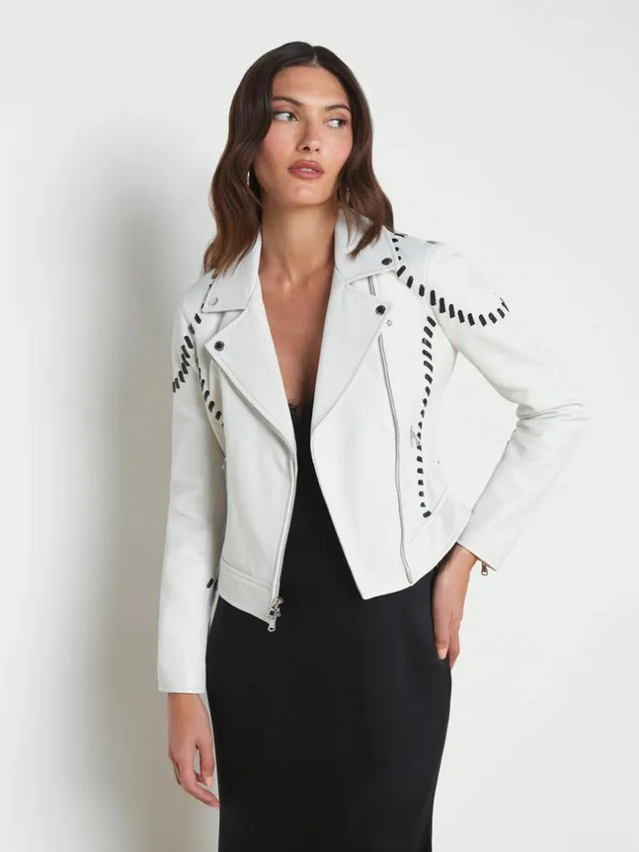 L039Agence Blazers and Jackets Women Eleana Whipstitch Leather Jacket Ivoryblack L039Agence Blazers and Jackets Women Eleana Whipstitch Leather Jacket Ivoryblack