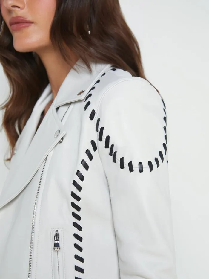 L039Agence Blazers and Jackets Women Eleana Whipstitch Leather Jacket Ivoryblack