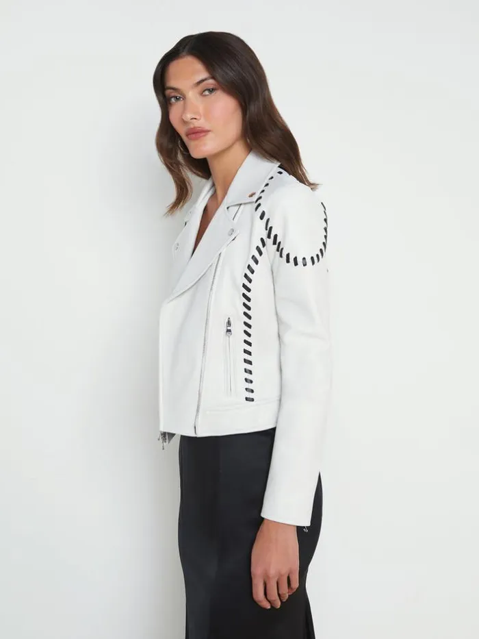 L039Agence Blazers and Jackets Women Eleana Whipstitch Leather Jacket Ivoryblack