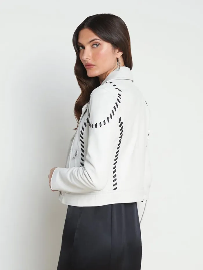 L039Agence Blazers and Jackets Women Eleana Whipstitch Leather Jacket Ivoryblack