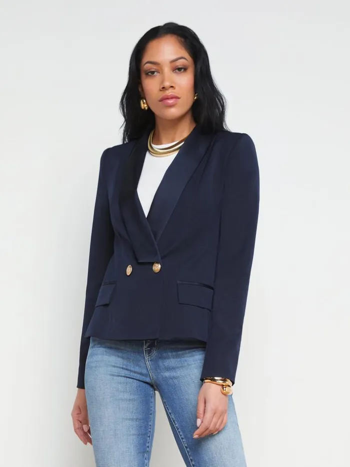 L039Agence Blazers and Jackets Women Imogen Satin Lapel Blazer Midnight