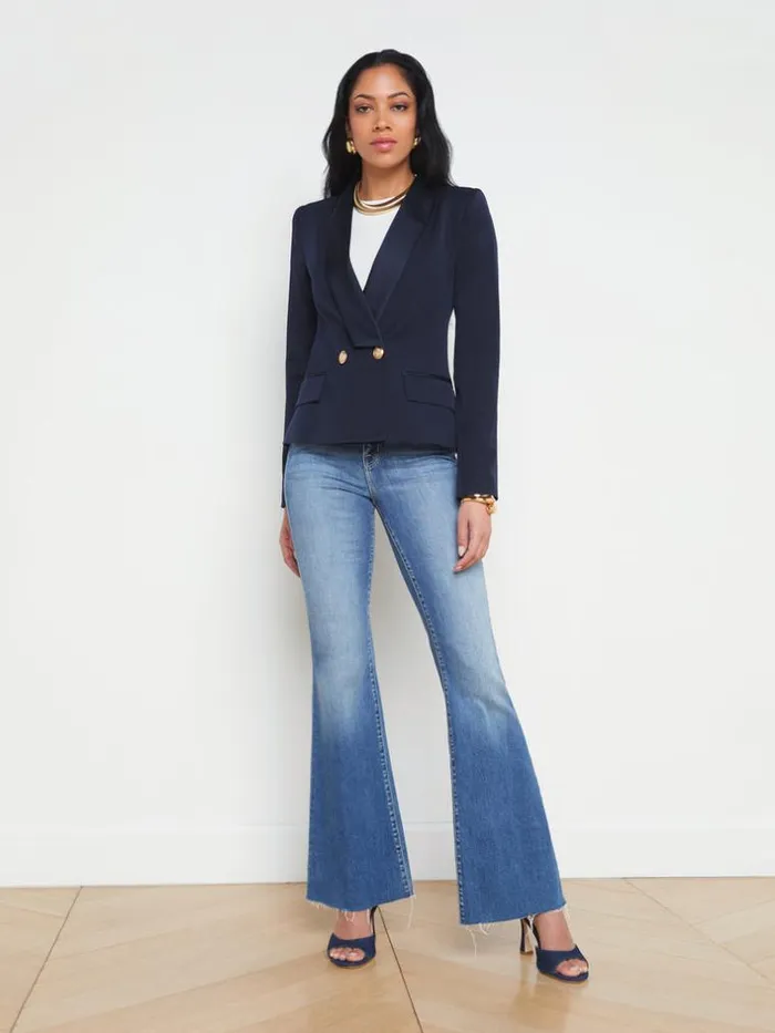 L039Agence Blazers and Jackets Women Imogen Satin Lapel Blazer Midnight