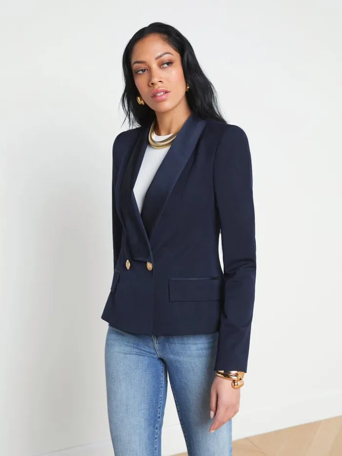L039Agence Blazers and Jackets Women Imogen Satin Lapel Blazer Midnight