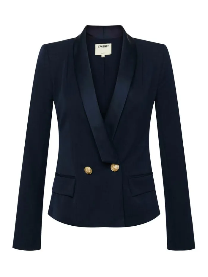L039Agence Blazers and Jackets Women Imogen Satin Lapel Blazer Midnight