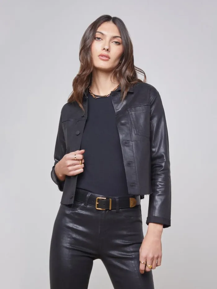 L039Agence Blazers and Jackets Women Janelle Coated Jacket Saturated Black Coated L039Agence Blazers and Jackets Women Janelle Coated Jacket Saturated Black Coated