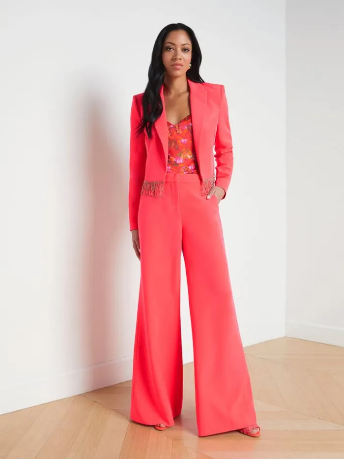 L039Agence Blazers and Jackets Women Jen Crystal Fringe Blazer Neon Coral