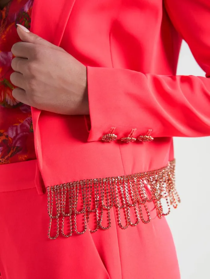 L039Agence Blazers and Jackets Women Jen Crystal Fringe Blazer Neon Coral