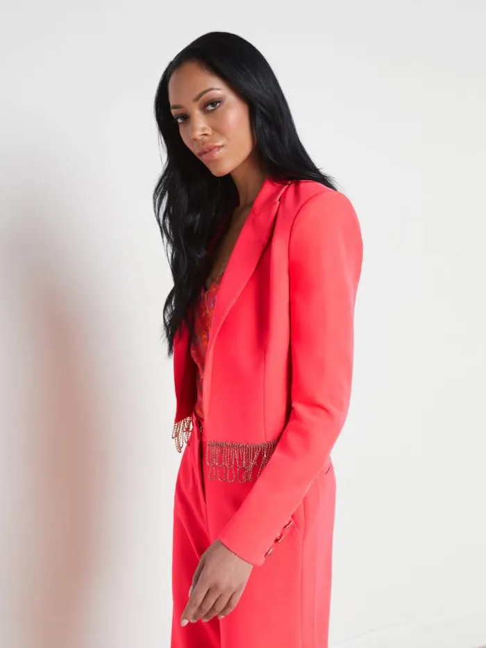 L039Agence Blazers and Jackets Women Jen Crystal Fringe Blazer Neon Coral