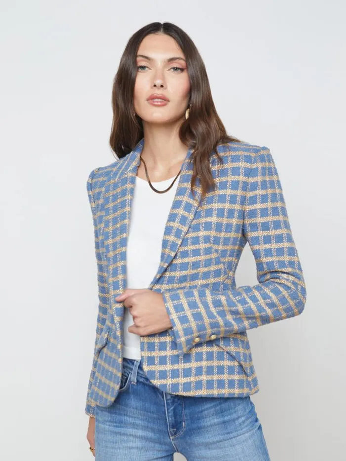 L039Agence Blazers and Jackets Women Jennah Blazer Blue Horizongold Plaid