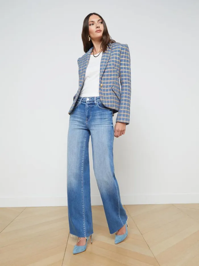 L039Agence Blazers and Jackets Women Jennah Blazer Blue Horizongold Plaid