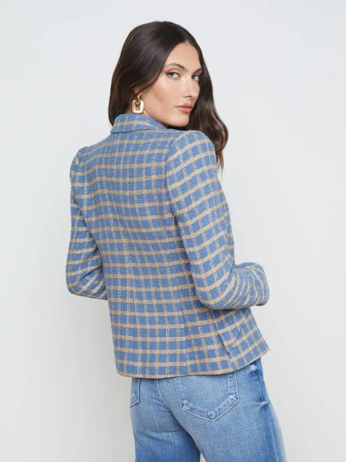 L039Agence Blazers and Jackets Women Jennah Blazer Blue Horizongold Plaid
