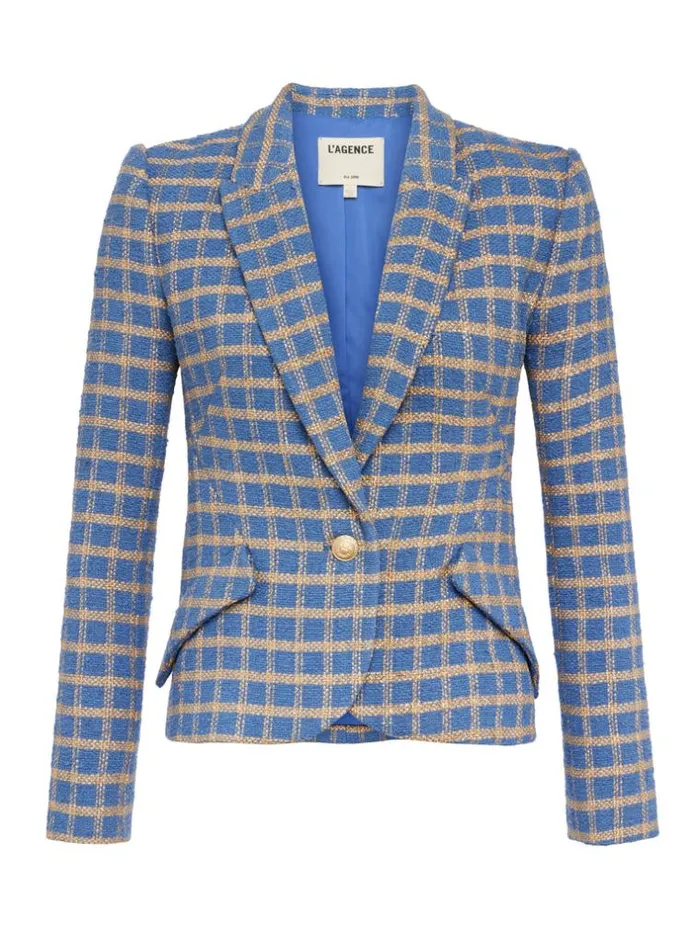 L039Agence Blazers and Jackets Women Jennah Blazer Blue Horizongold Plaid