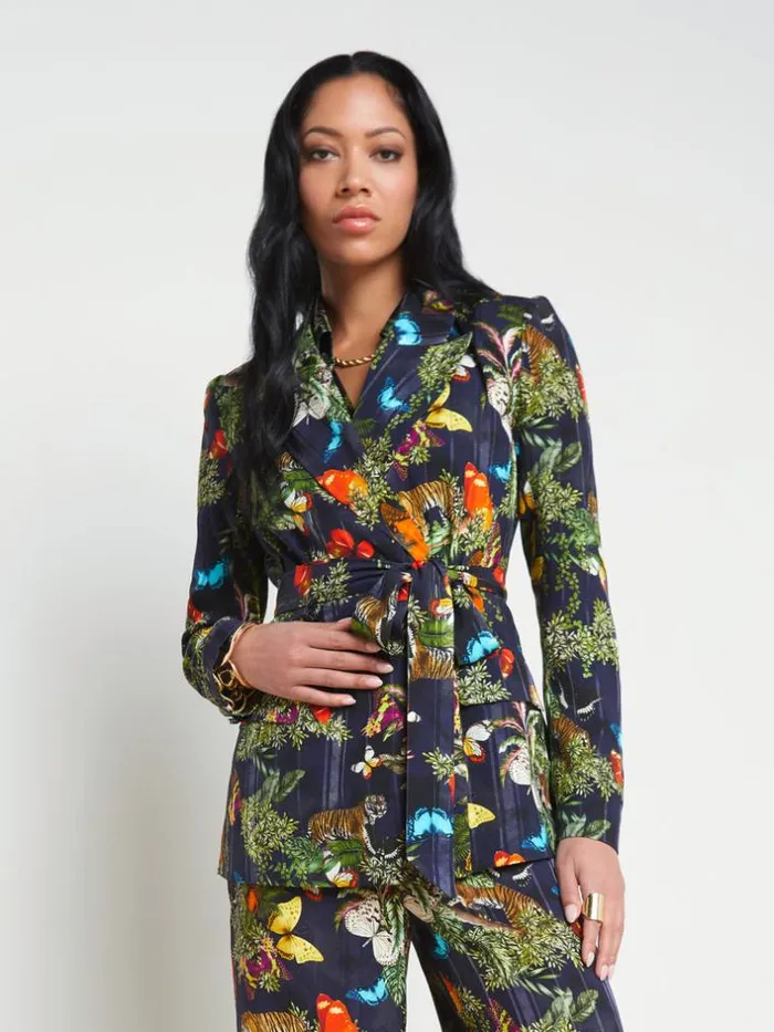 L039Agence Blazers and Jackets Women Jordana Wrap Blazer Black Multi Butterfly Tiger Jungle L039Agence Blazers and Jackets Women Jordana Wrap Blazer Black Multi Butterfly Tiger Jungle