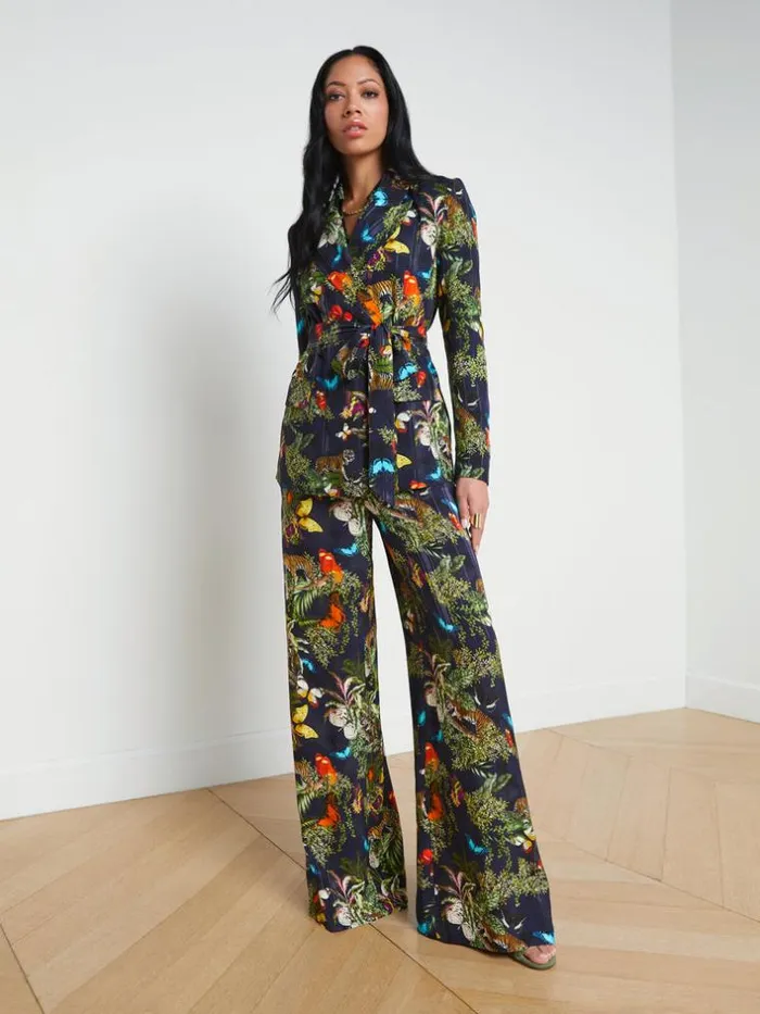 L039Agence Blazers and Jackets Women Jordana Wrap Blazer Black Multi Butterfly Tiger Jungle