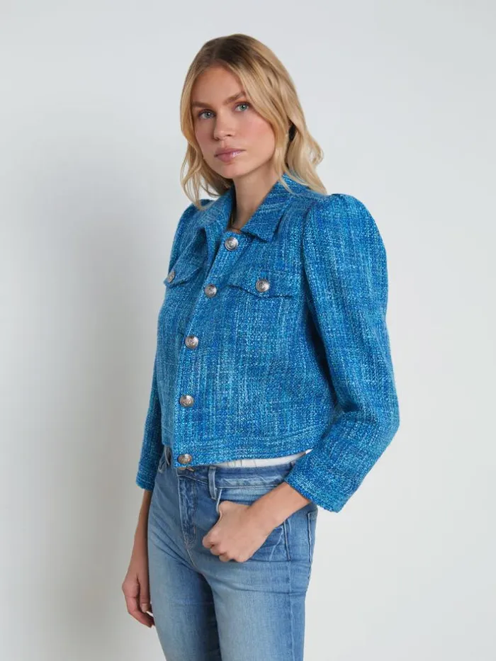 L039Agence Blazers and Jackets Women Kasey Tweed Jacket Caribbean Blue Multi Tweed