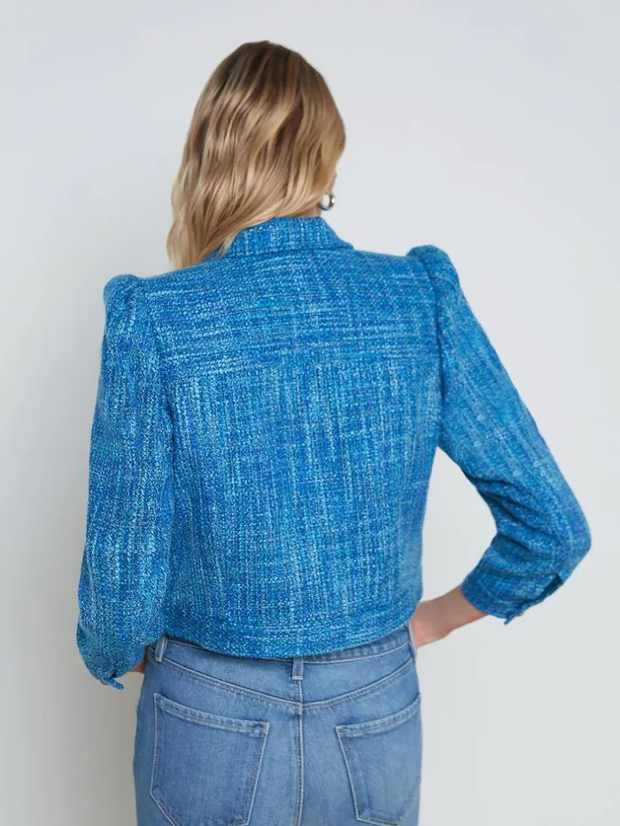 L039Agence Blazers and Jackets Women Kasey Tweed Jacket Caribbean Blue Multi Tweed