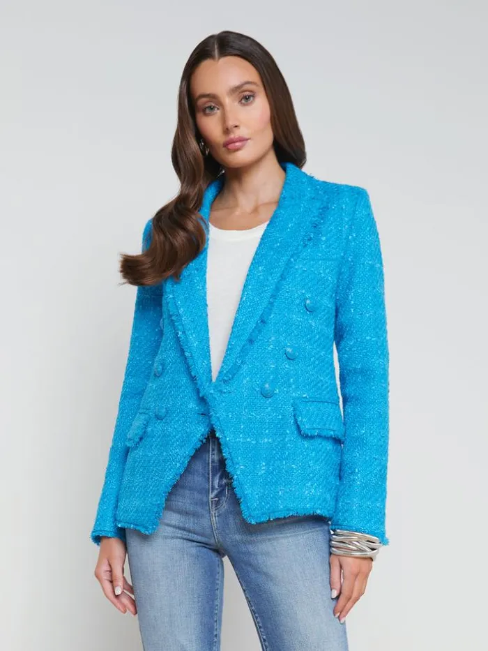 L039Agence Blazers and Jackets Women Kenzie Fringe Blazer Caribbean Blue