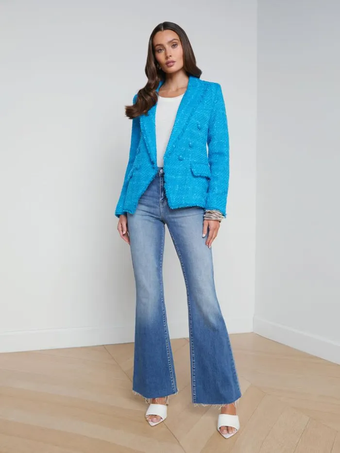 L039Agence Blazers and Jackets Women Kenzie Fringe Blazer Caribbean Blue