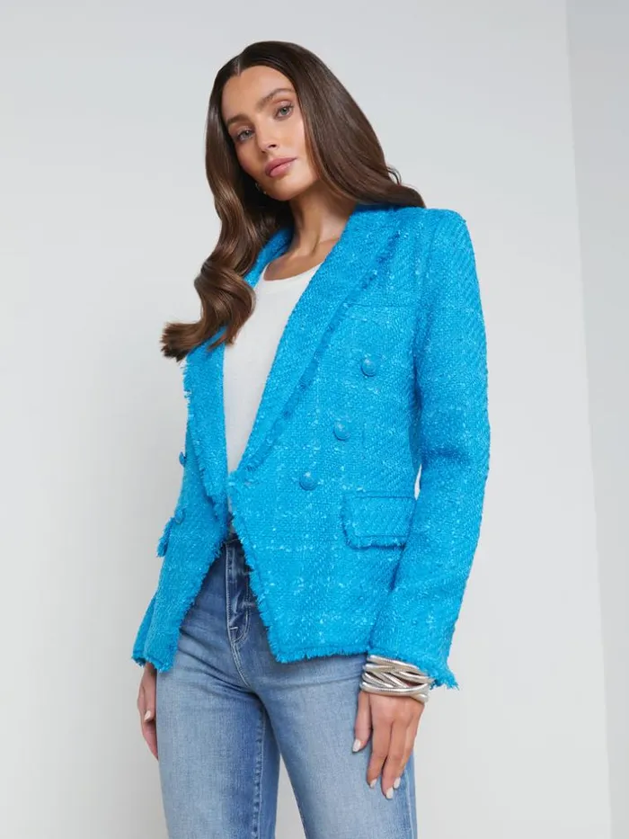 L039Agence Blazers and Jackets Women Kenzie Fringe Blazer Caribbean Blue