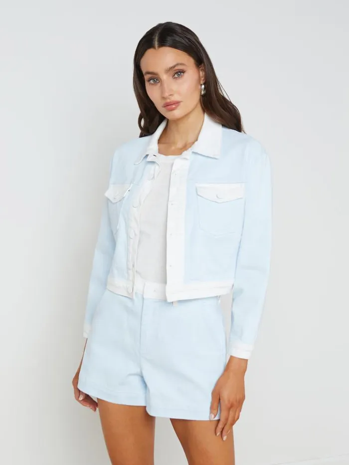 L039Agence Blazers and Jackets Women Koda Contrast Denim Jacket Ice Waterwhite