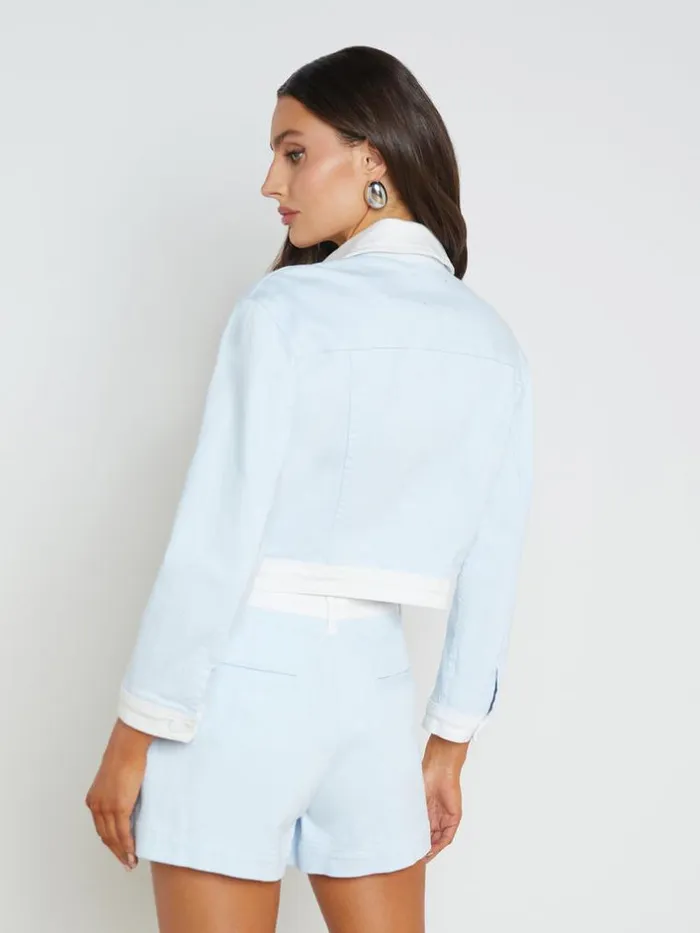 L039Agence Blazers and Jackets Women Koda Contrast Denim Jacket Ice Waterwhite