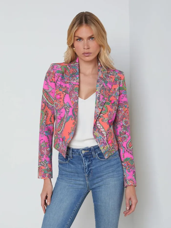 L039Agence Blazers and Jackets Women Lila OpenFront Blazer Rhodamine Multi Bright Pop Paisley L039Agence Blazers and Jackets Women Lila OpenFront Blazer Rhodamine Multi Bright Pop Paisley