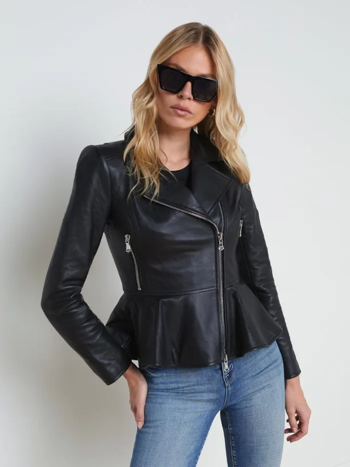 L039Agence Blazers and Jackets Women Lyric Leather Peplum Jacket Black