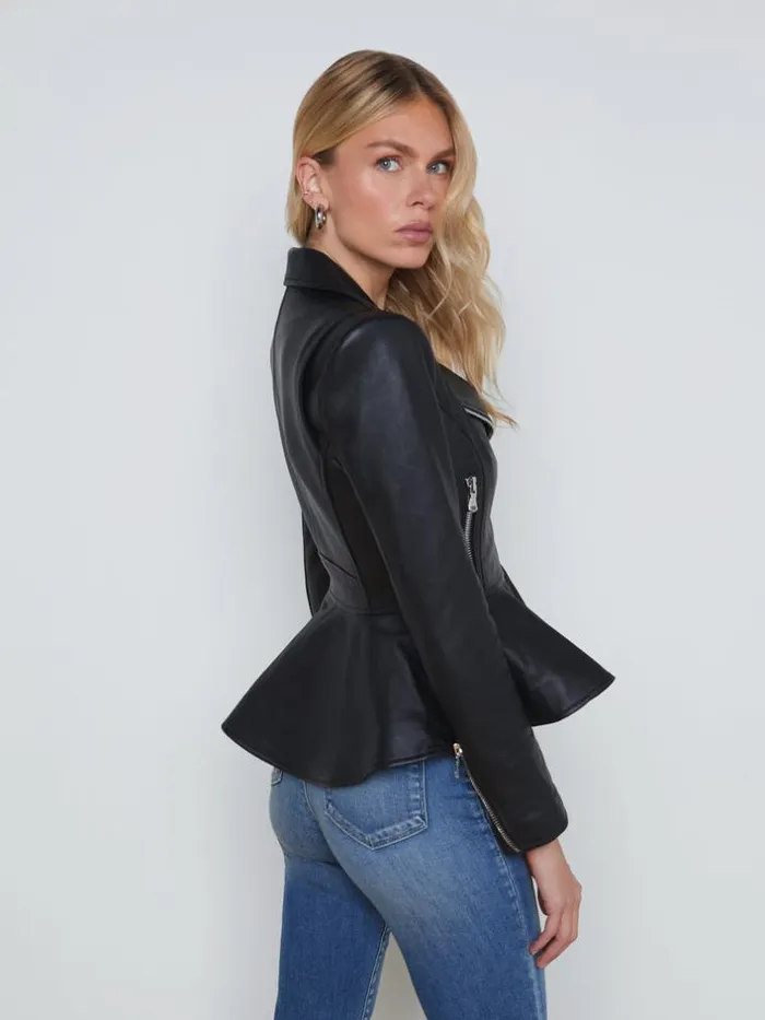 L039Agence Blazers and Jackets Women Lyric Leather Peplum Jacket Black
