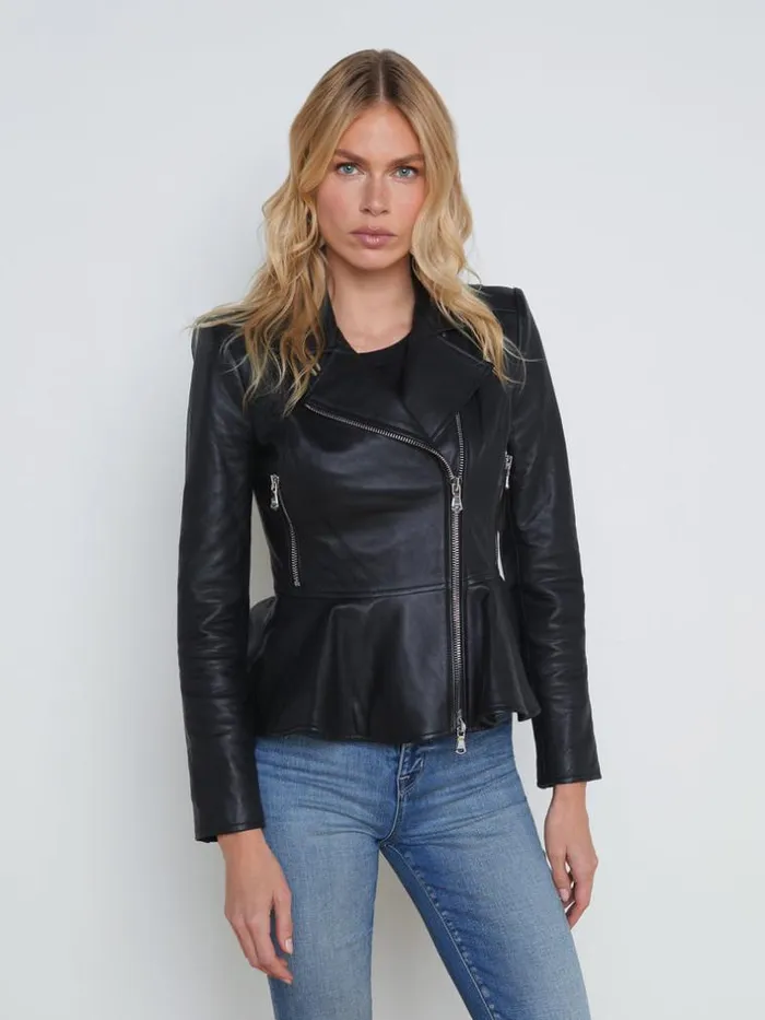 L039Agence Blazers and Jackets Women Lyric Leather Peplum Jacket Black