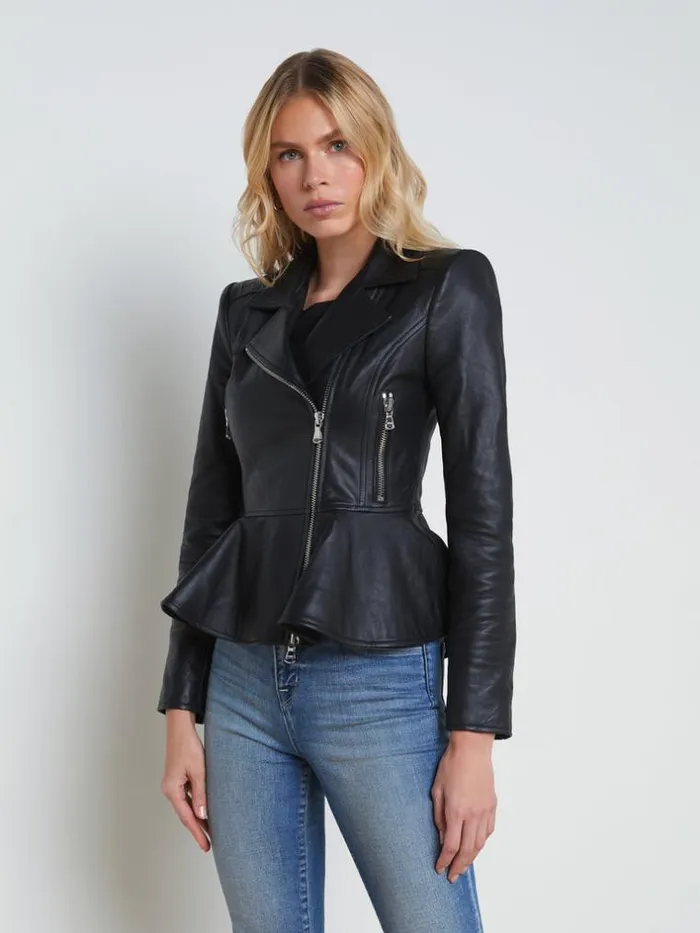 L039Agence Blazers and Jackets Women Lyric Leather Peplum Jacket Black
