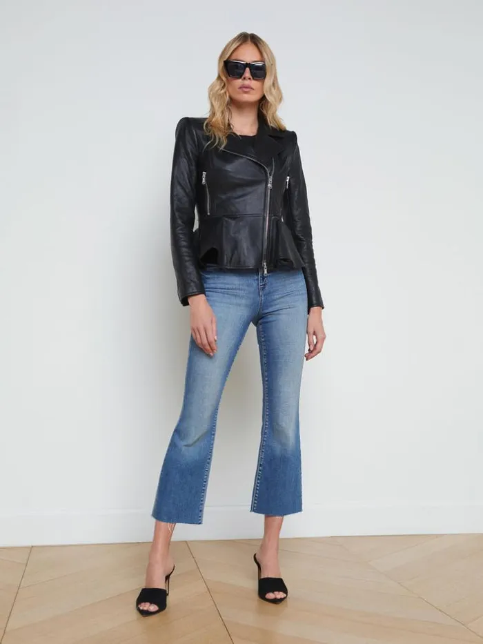 L039Agence Blazers and Jackets Women Lyric Leather Peplum Jacket Black