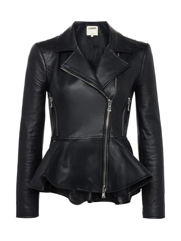 L039Agence Blazers and Jackets Women Lyric Leather Peplum Jacket Black