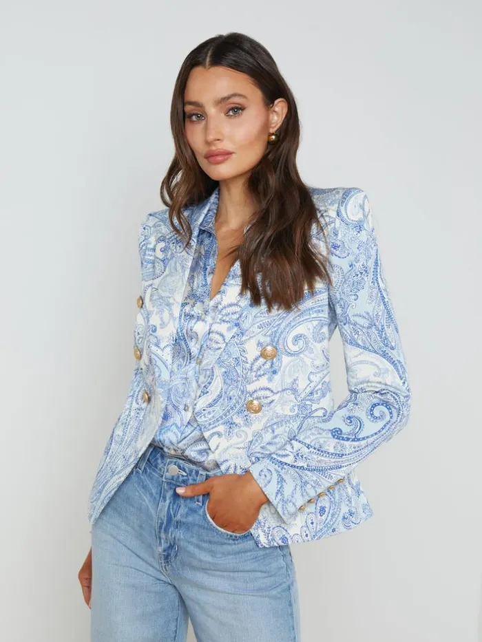 L039Agence Blazers and Jackets Women Marie SlimFit Blazer Ivoryblue Decorated Paisley L039Agence Blazers and Jackets Women Marie SlimFit Blazer Ivoryblue Decorated Paisley