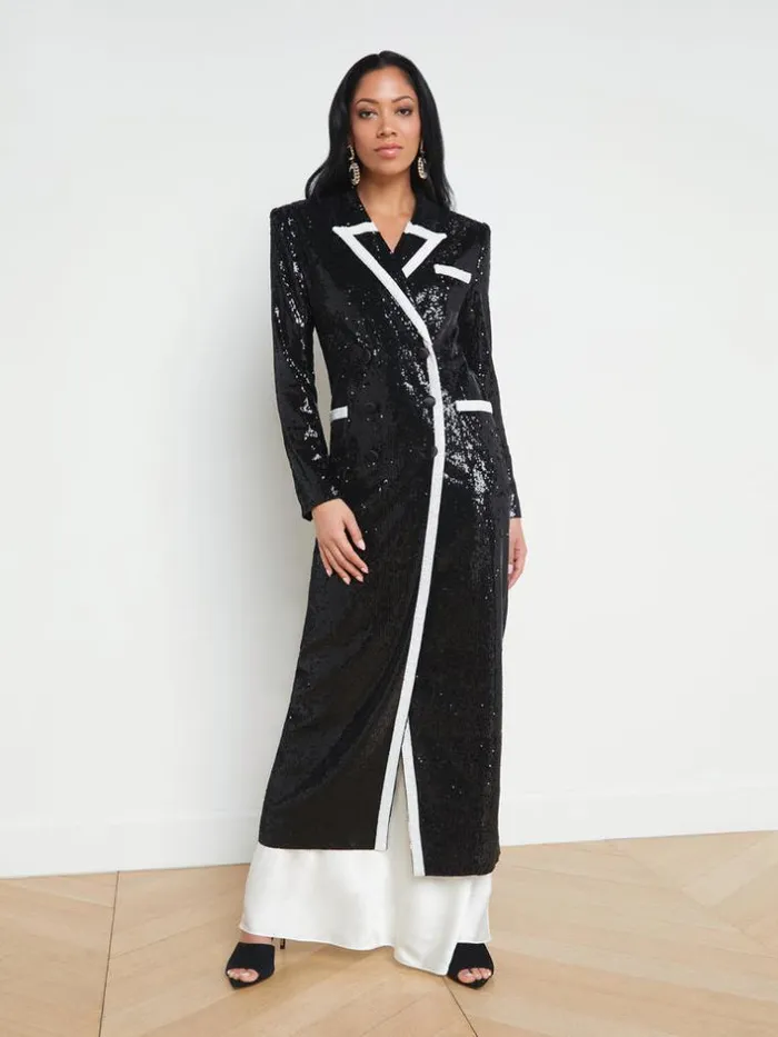 L039Agence Blazers and Jackets Women Marlowe Sequin Tuxedo Jacket Blackwhite