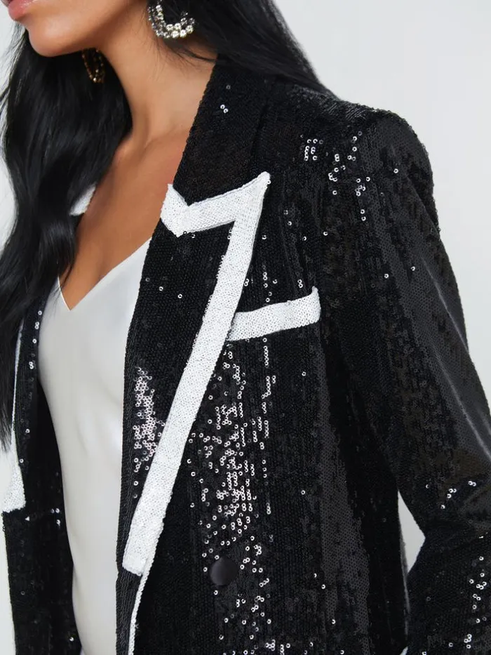 L039Agence Blazers and Jackets Women Marlowe Sequin Tuxedo Jacket Blackwhite