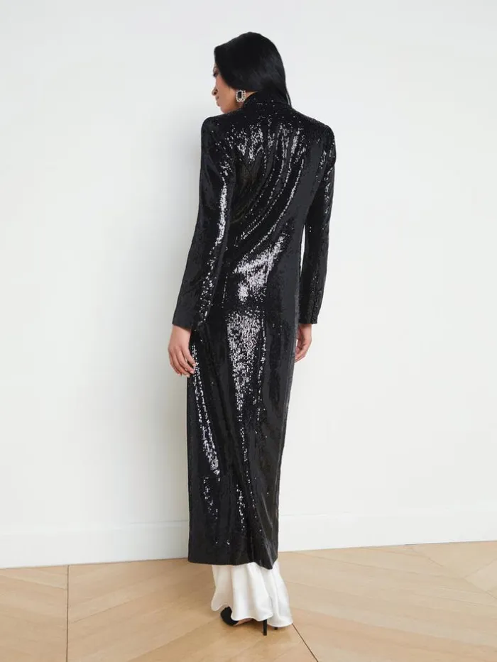 L039Agence Blazers and Jackets Women Marlowe Sequin Tuxedo Jacket Blackwhite
