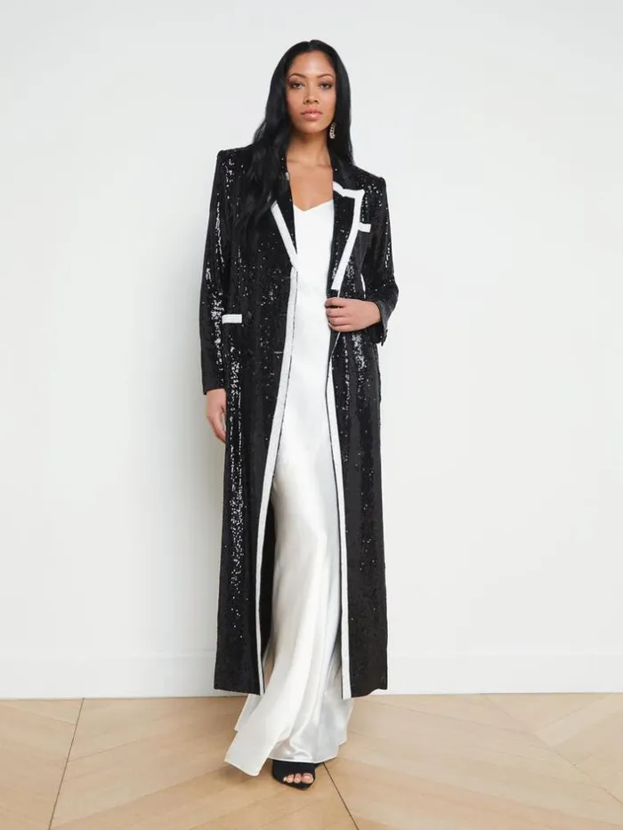 L039Agence Blazers and Jackets Women Marlowe Sequin Tuxedo Jacket Blackwhite