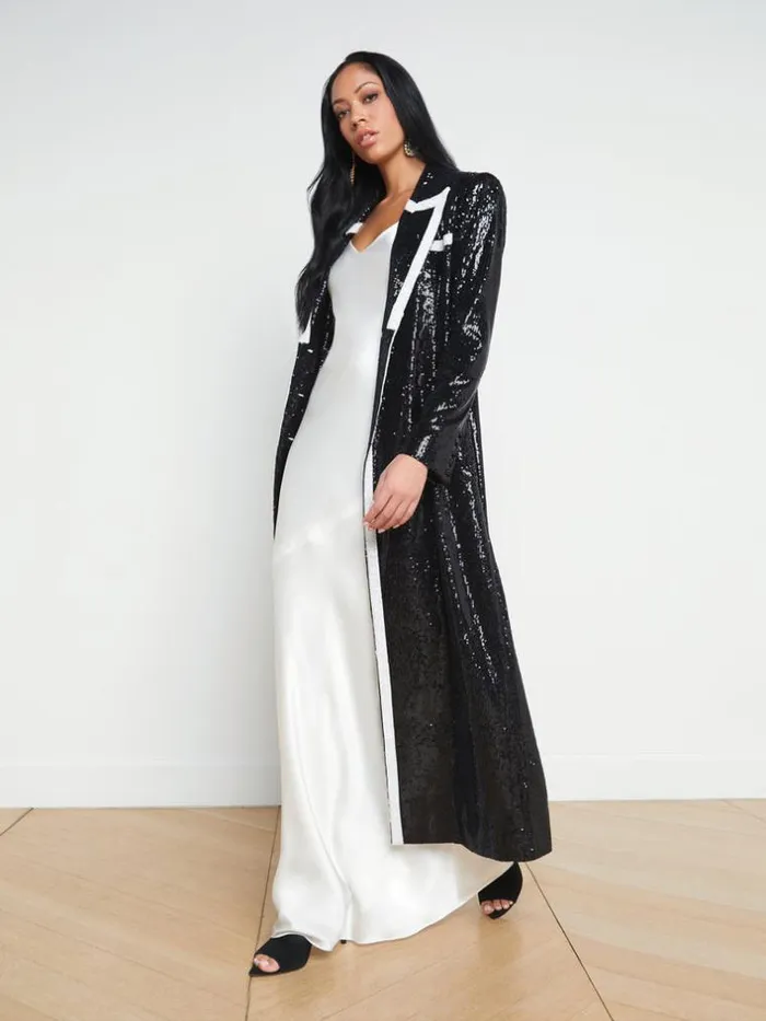 L039Agence Blazers and Jackets Women Marlowe Sequin Tuxedo Jacket Blackwhite