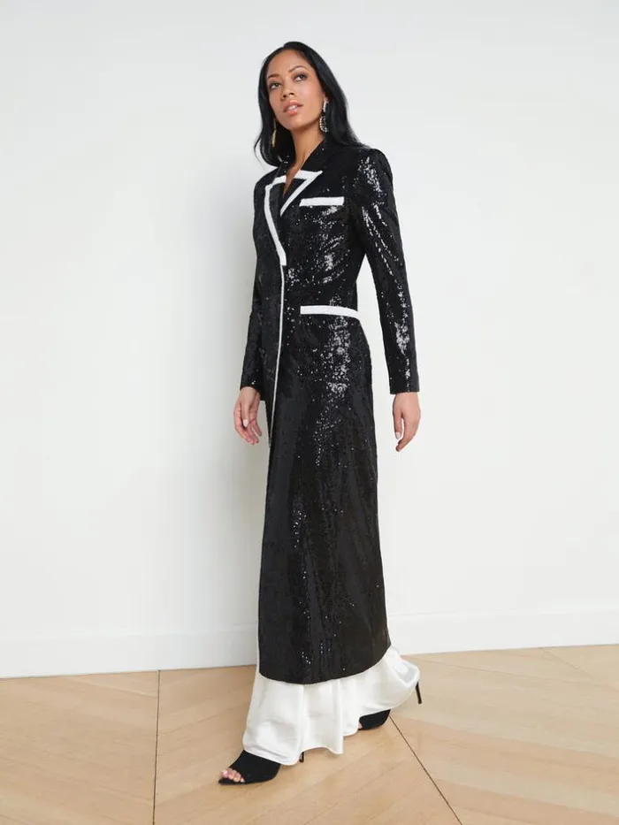 L039Agence Blazers and Jackets Women Marlowe Sequin Tuxedo Jacket Blackwhite