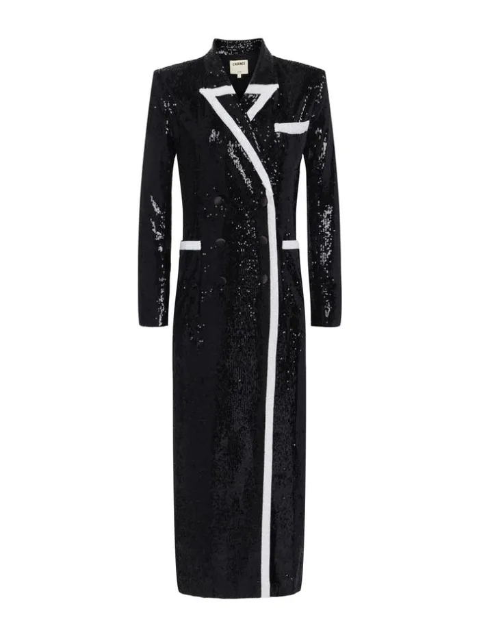 L039Agence Blazers and Jackets Women Marlowe Sequin Tuxedo Jacket Blackwhite